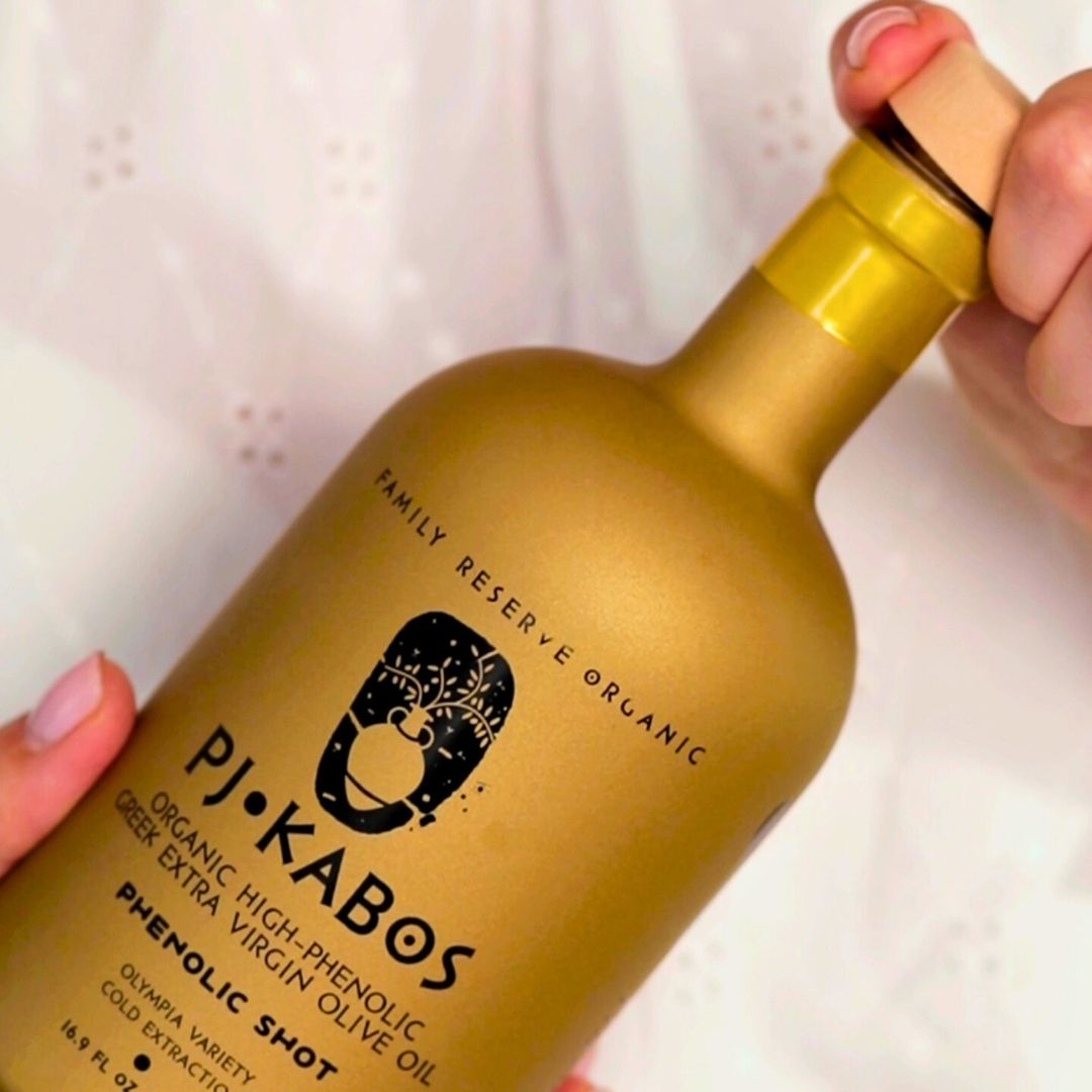 A bottle of high phenolic and super high squalene extra virgin olive oil.