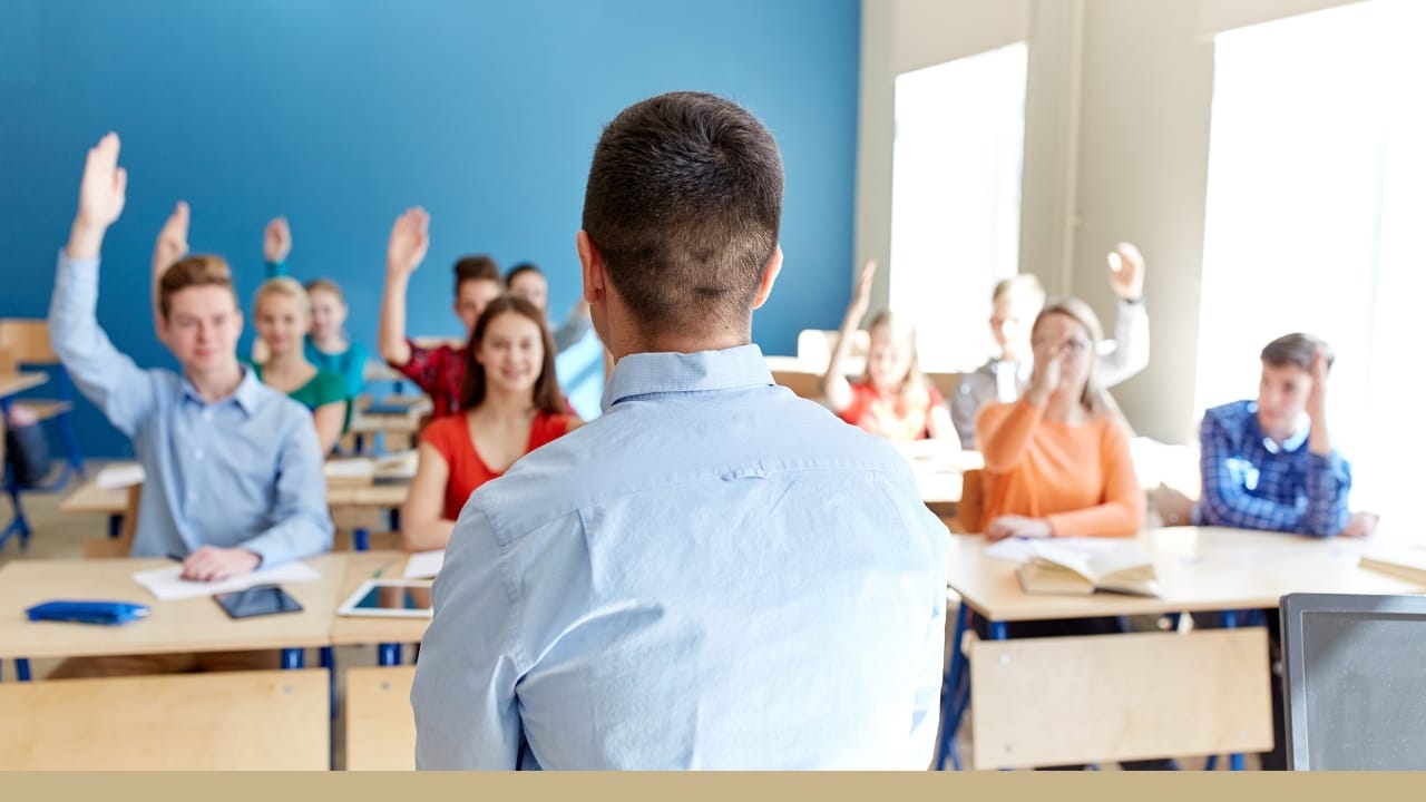 A high-school class filled with eager students.