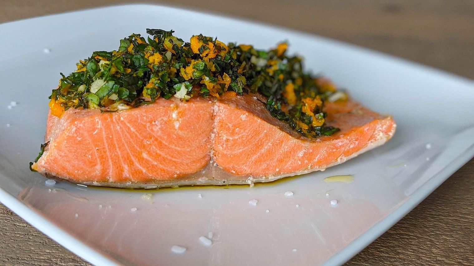 Olive Oil Poached Salmon with Orange Mint Gremolata Recipe