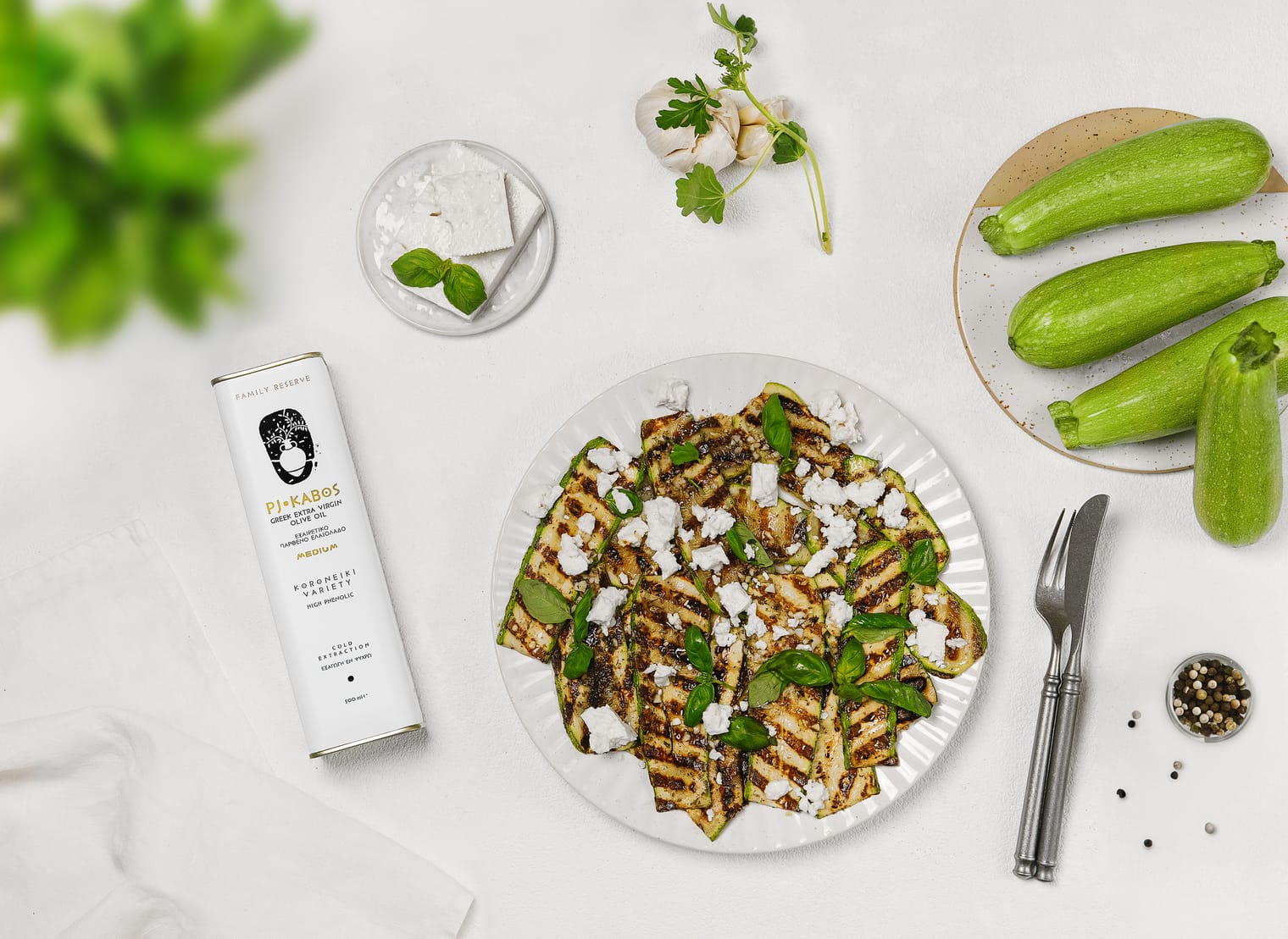 PJ KABOS Recipe & Video: How to Make Grilled & Boiled Zucchini with Feta Cheese—"Kolokythakia"